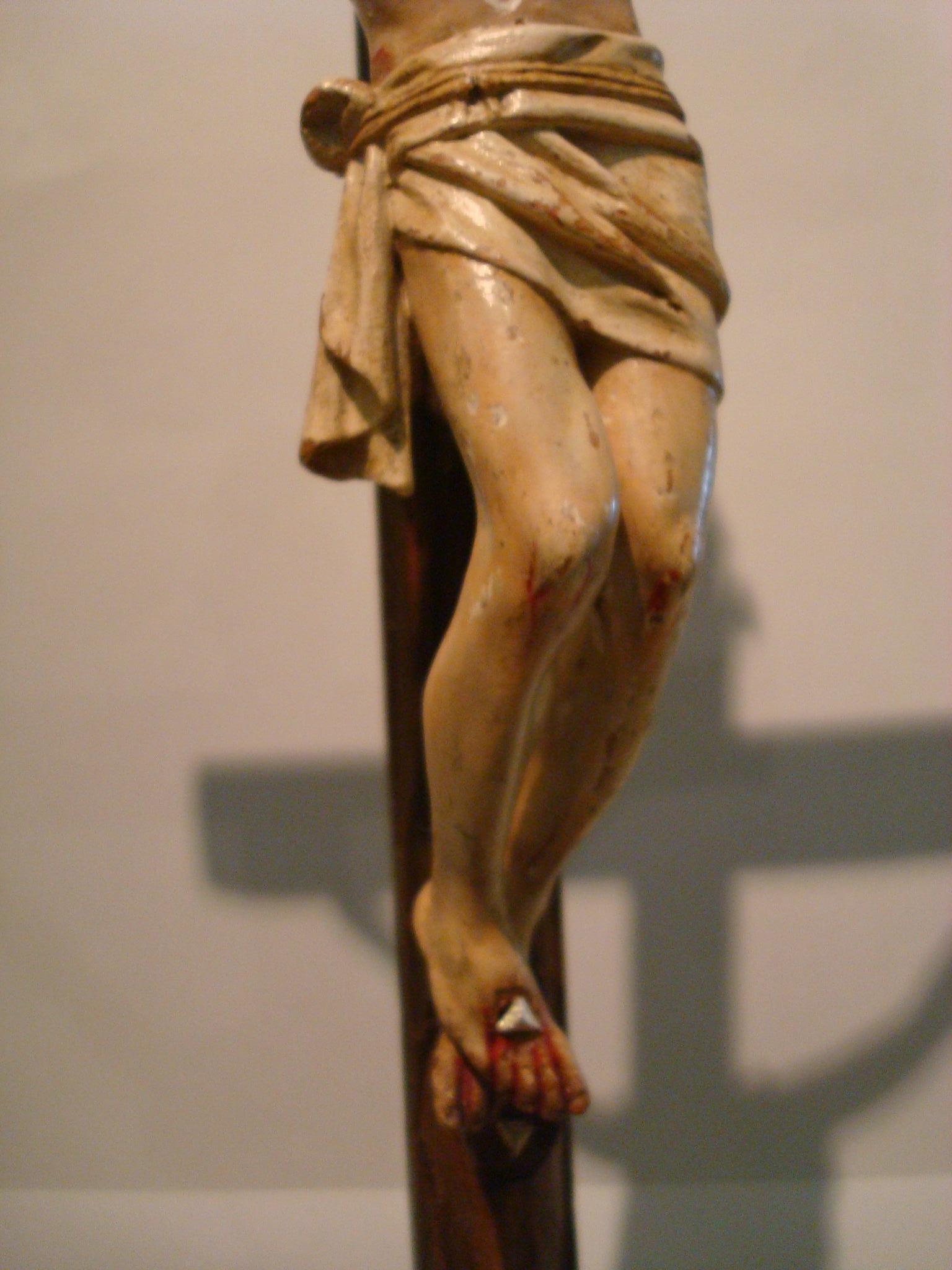 Hand Carved and Polychromed Wood Table Jesus Crucifix, circa 1850-1880 1