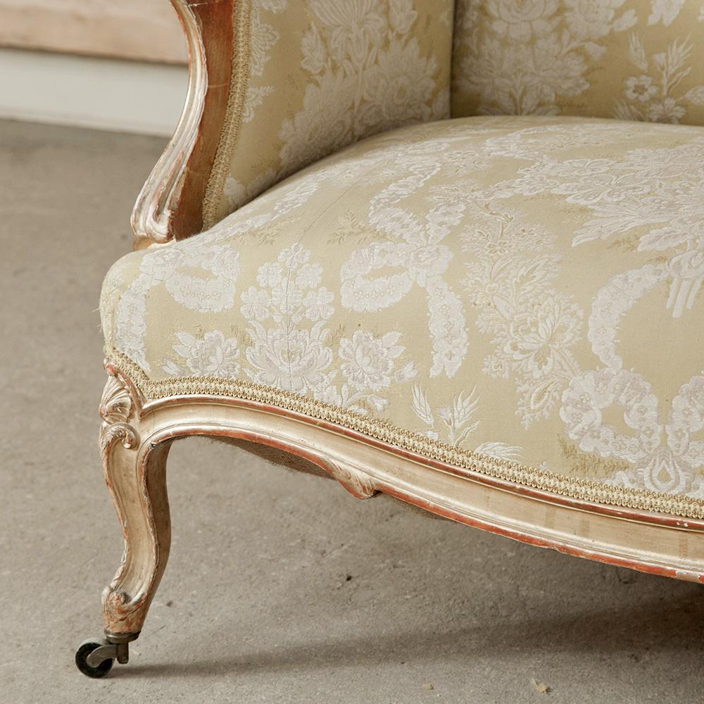 Louis XV 19th Century Hand Carved Antique Italian Gilt-Wood Rococo Sofa