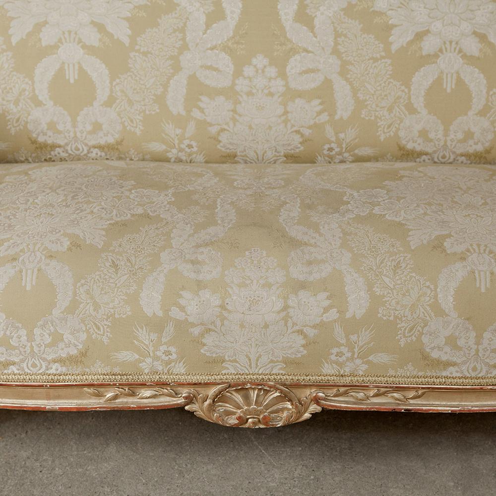 19th Century Hand Carved Antique Italian Gilt-Wood Rococo Sofa In Good Condition In Dallas, TX