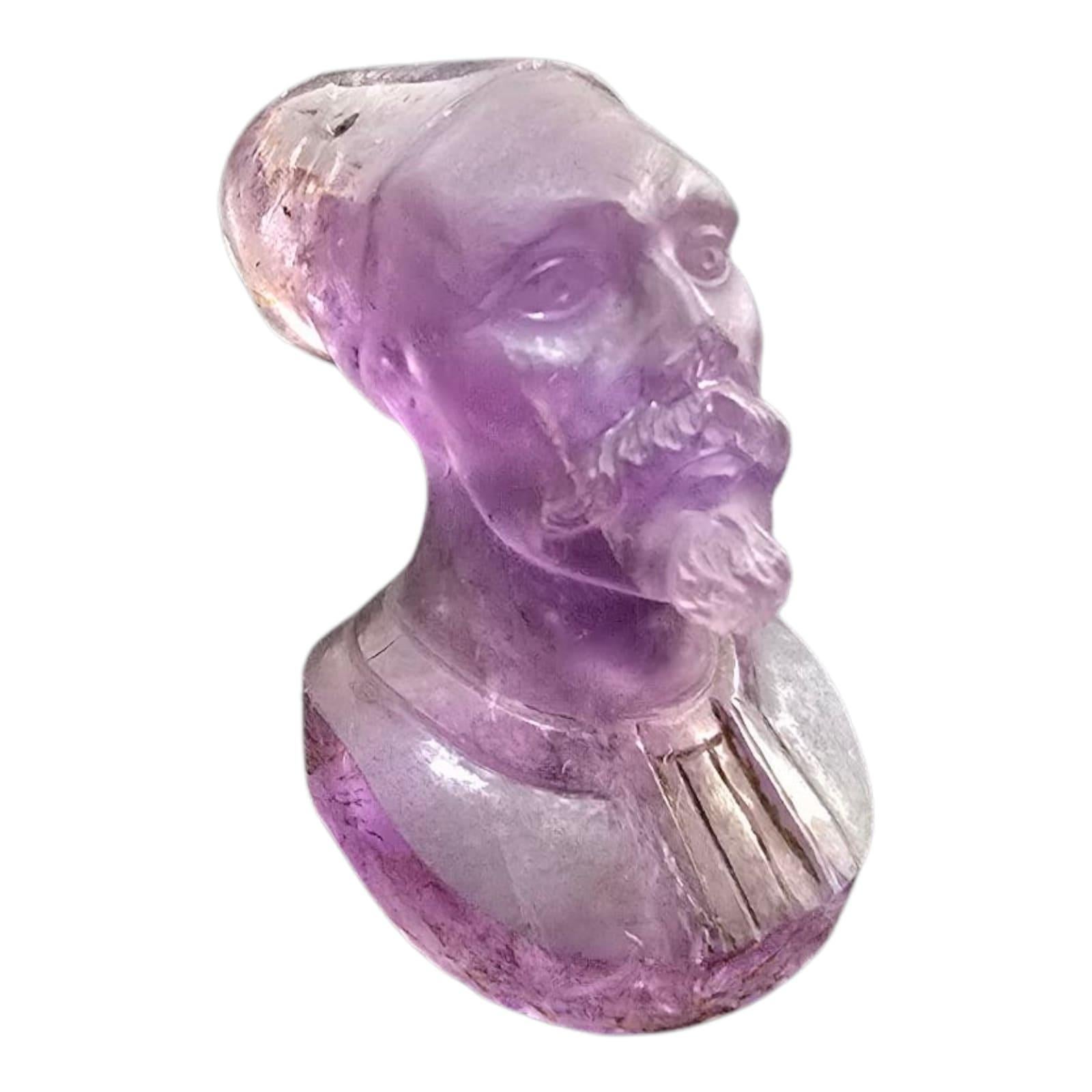 Intagliato a mano Busto arabo intagliato a mano del XIX secolo in ametista in vendita