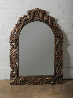 19th Century Hand-Carved Architectural Wood Mirror with Baroque Scrollwork Frame