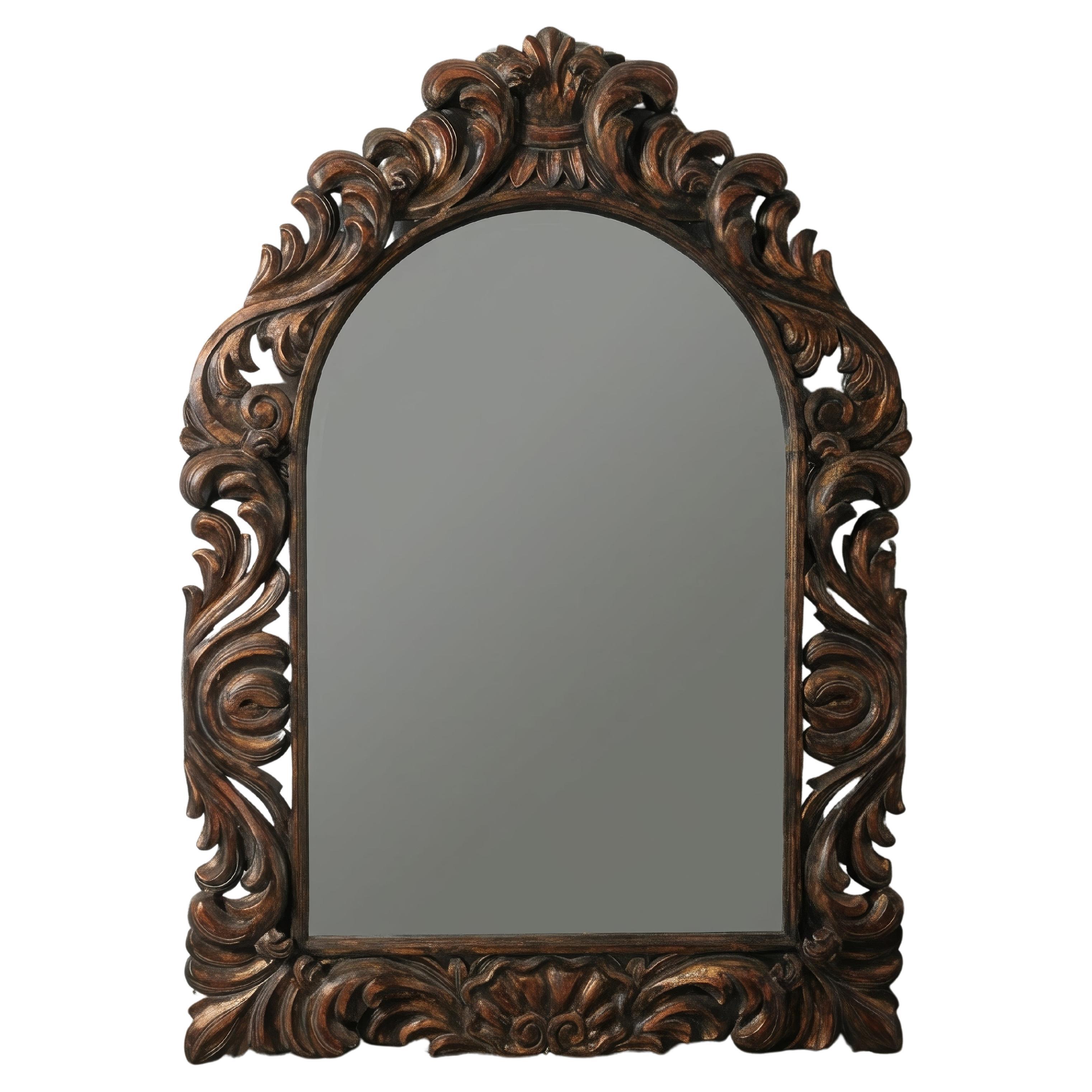 19th Century Hand-Carved Architectural Wood Mirror with Baroque Scrollwork Frame im Angebot