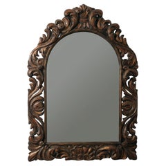 19th Century Hand-Carved Architectural Wood Mirror with Baroque Scrollwork Frame