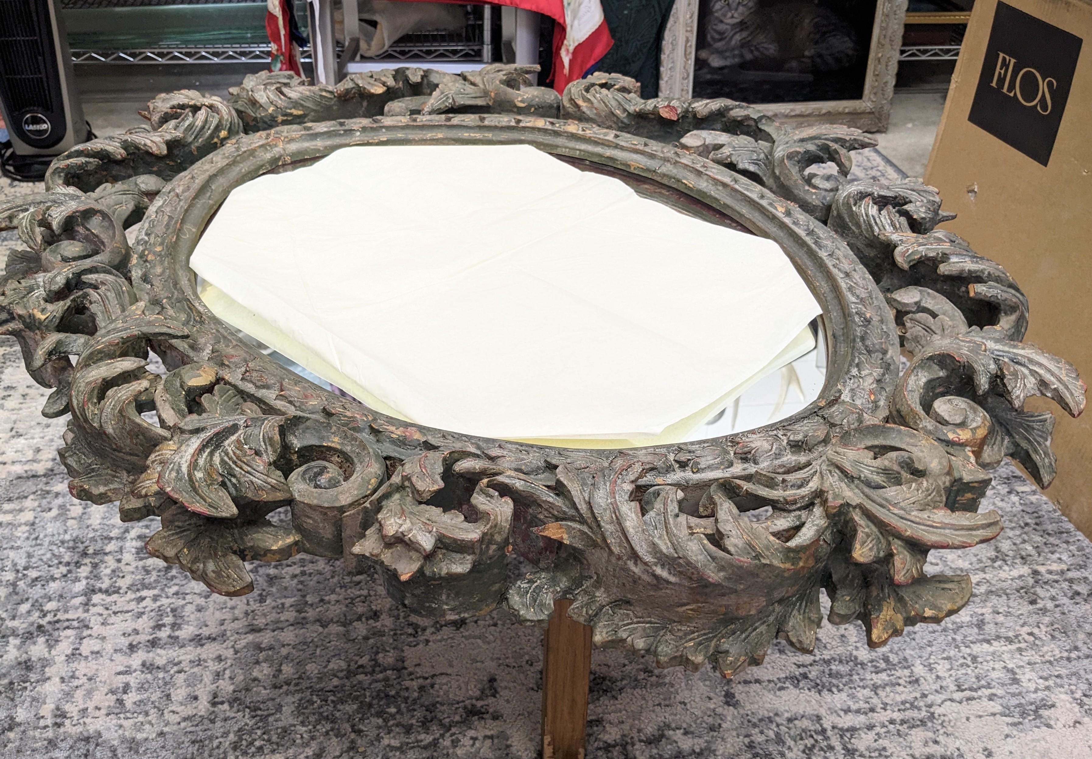 Hand-Carved 19th Century Hand Carved Baroque Mirror For Sale