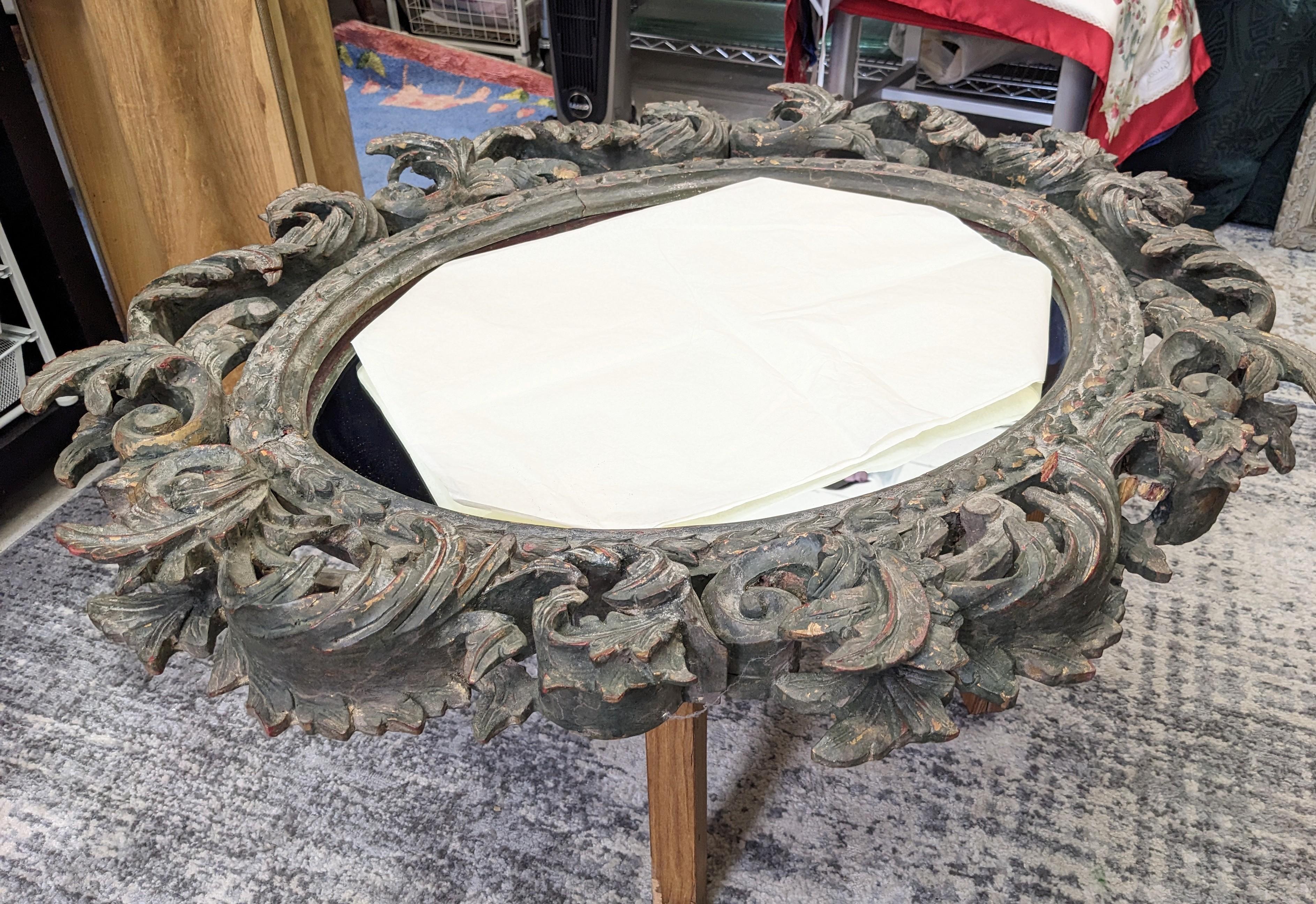 Wood 19th Century Hand Carved Baroque Mirror For Sale