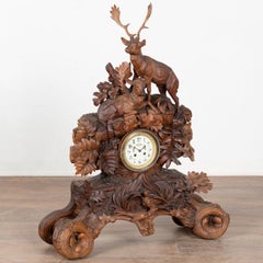 19th Century Hand Carved Black Forest Mantel Game Clock, Germany