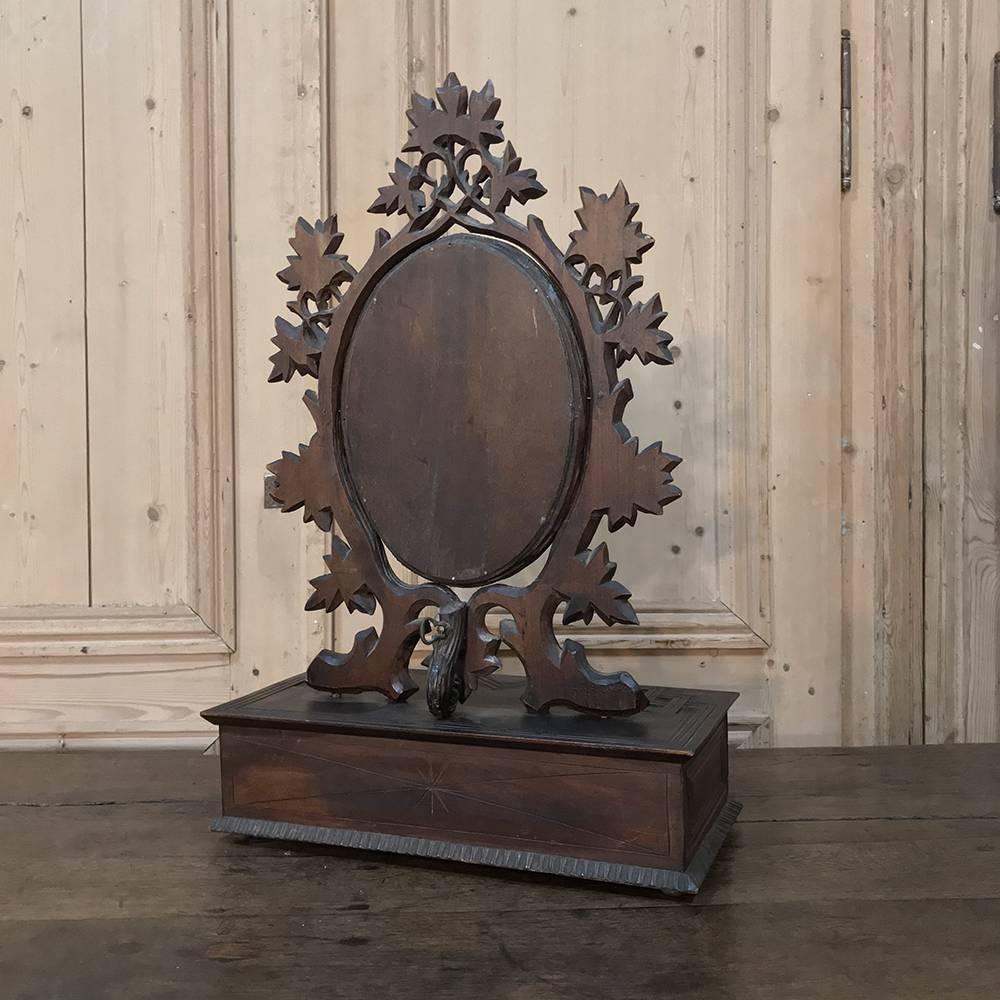 19th Century Hand-Carved Black Forest Vanity Mirror-Box 6