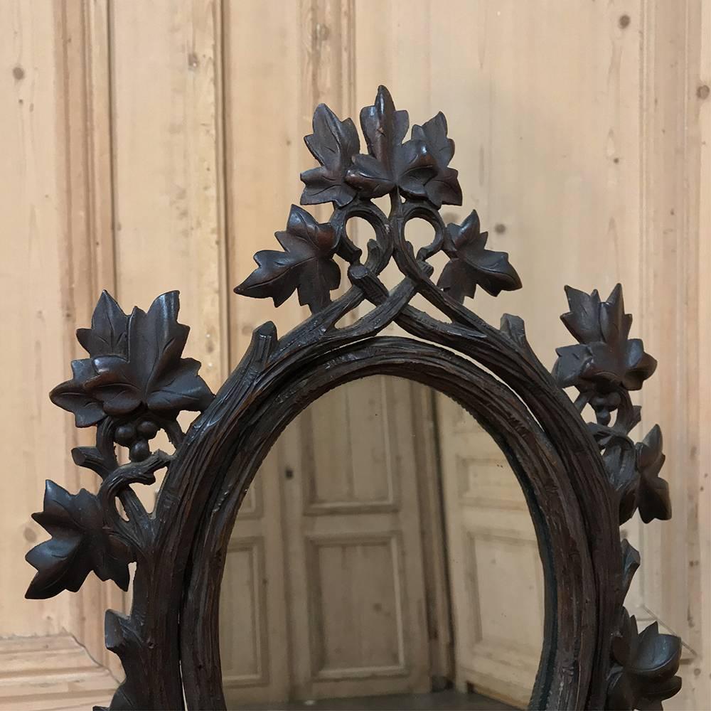 French 19th Century Hand-Carved Black Forest Vanity Mirror-Box