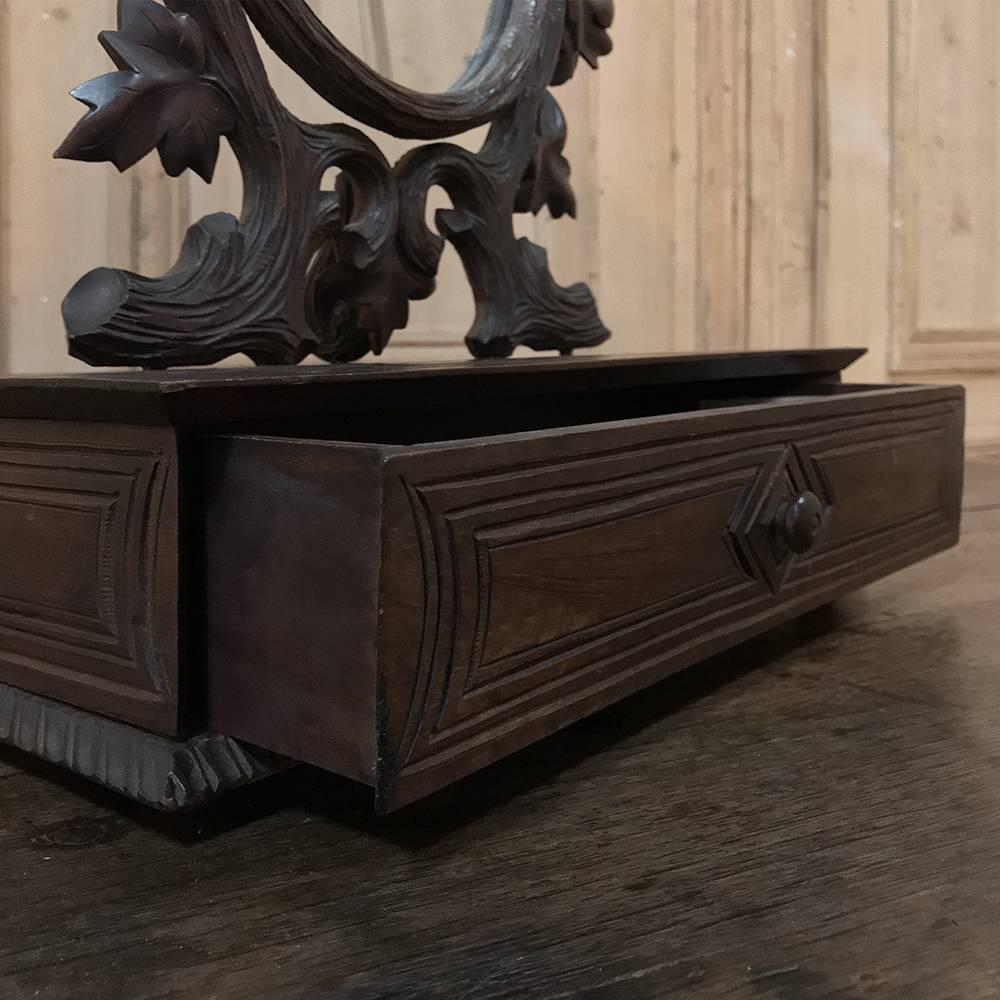 19th Century Hand-Carved Black Forest Vanity Mirror-Box In Good Condition In Dallas, TX