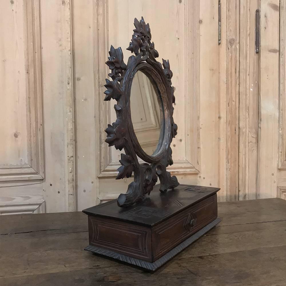 19th Century Hand-Carved Black Forest Vanity Mirror-Box 1