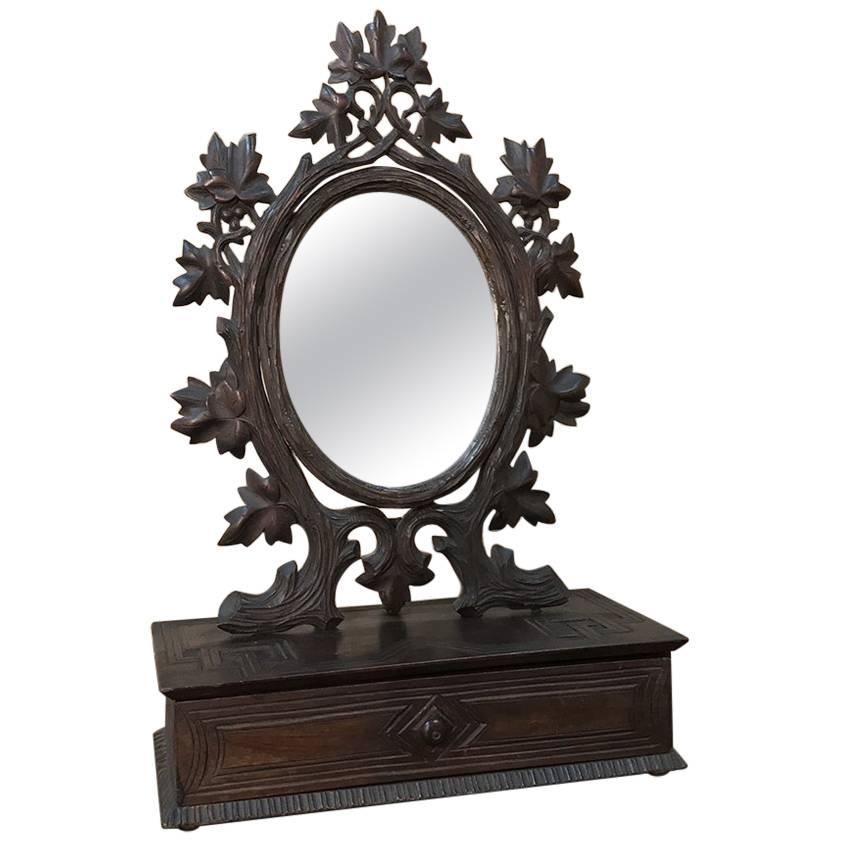 19th Century Hand-Carved Black Forest Vanity Mirror-Box