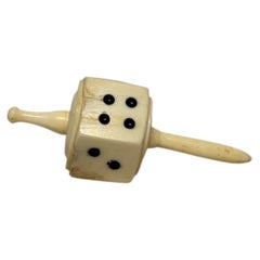 19th Century Hand Carved Bone Six Sided Spinning Top Dice, Teetotum
