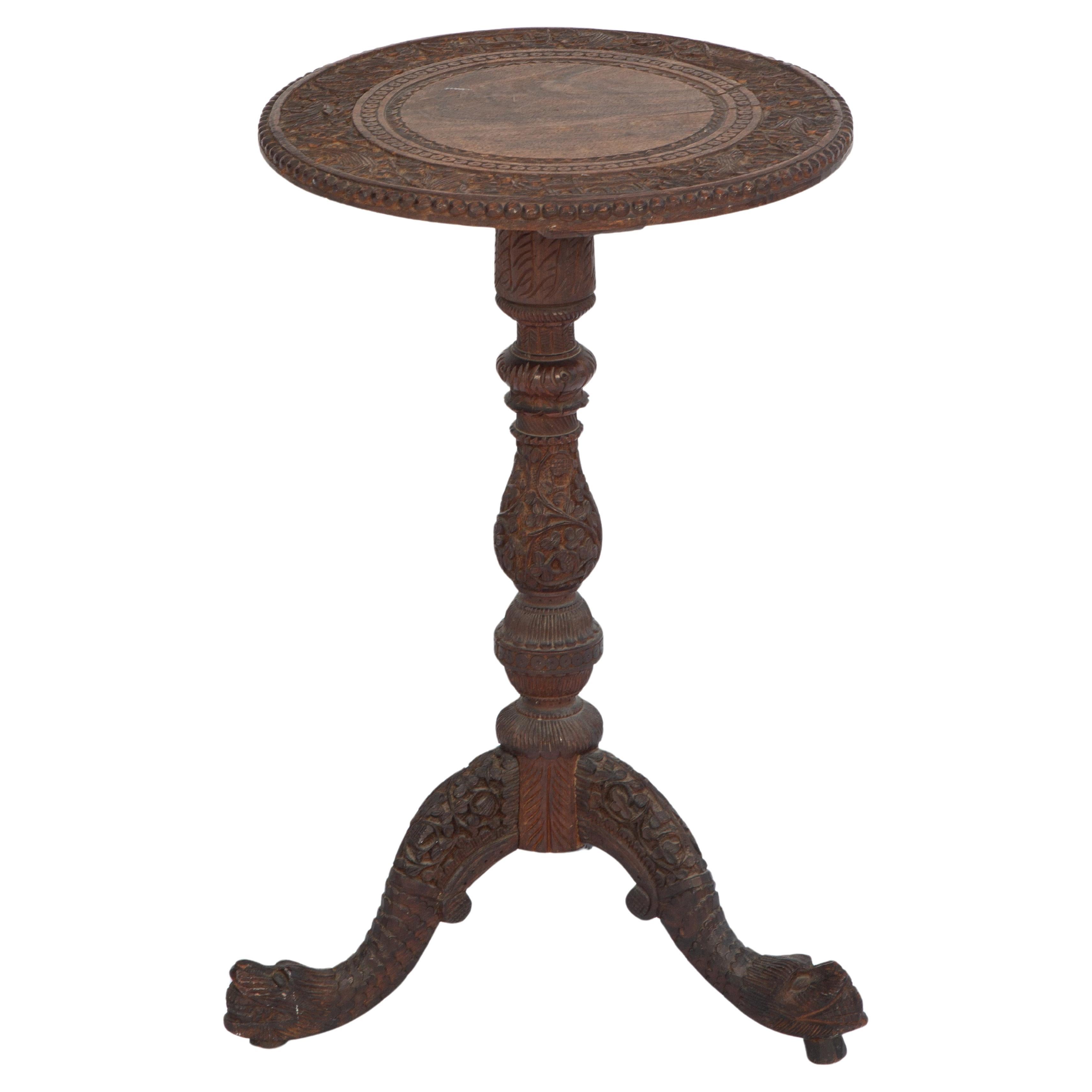 19th Century Hand-Carved Burmese Candlestand Side Table