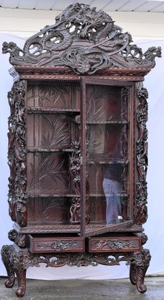 20th Century Hand Carved Japanese Dragon Vitrine Showcase Cabinet