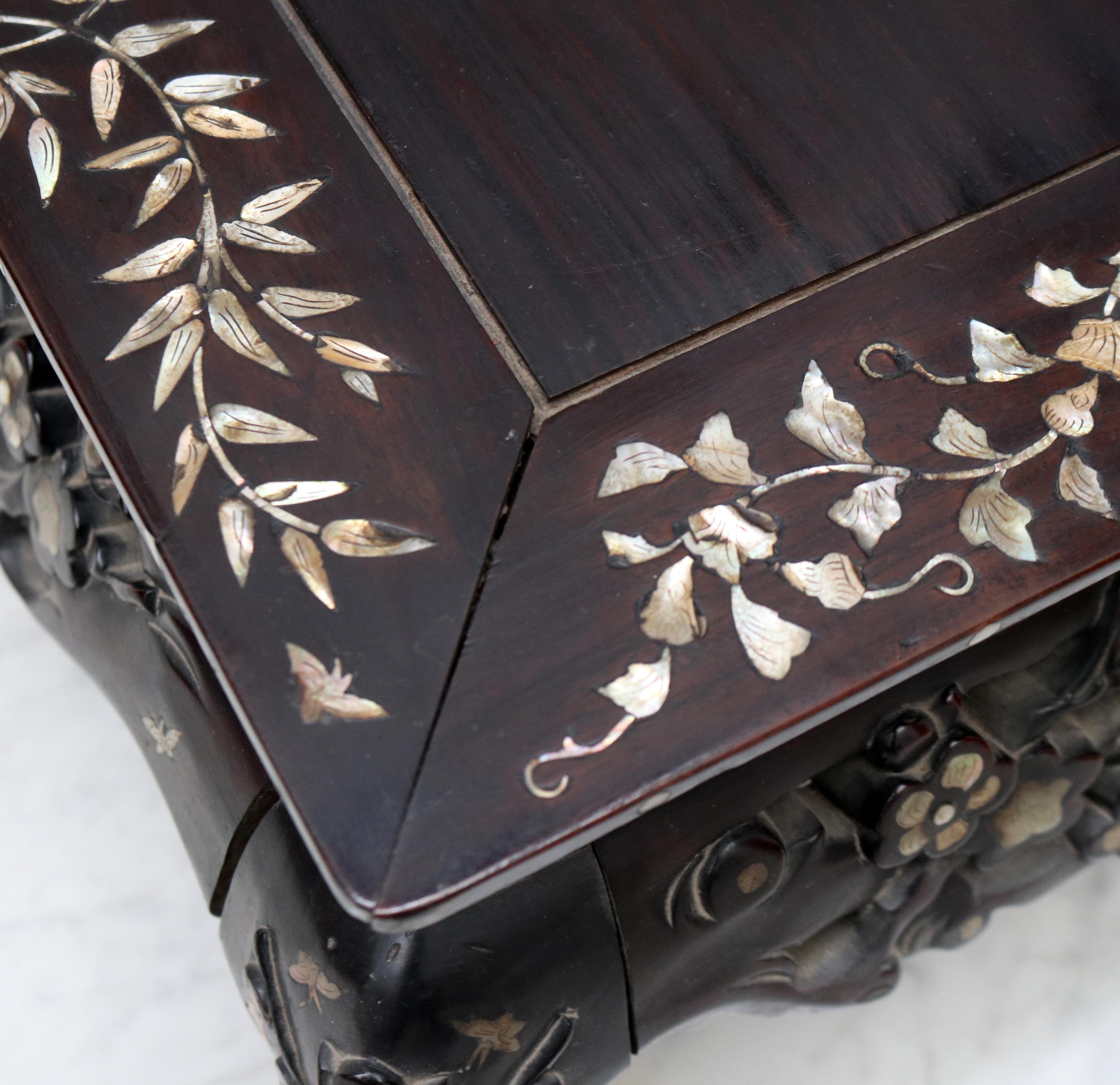 19th Century Hand Carved Chinese Rosewood Table with Mother of Pearl Inlay 6