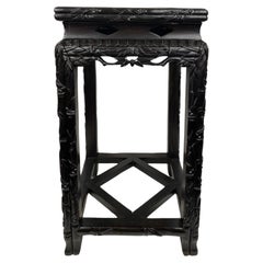 19th Century Hand Carved Chinese Side Table with Marble Top