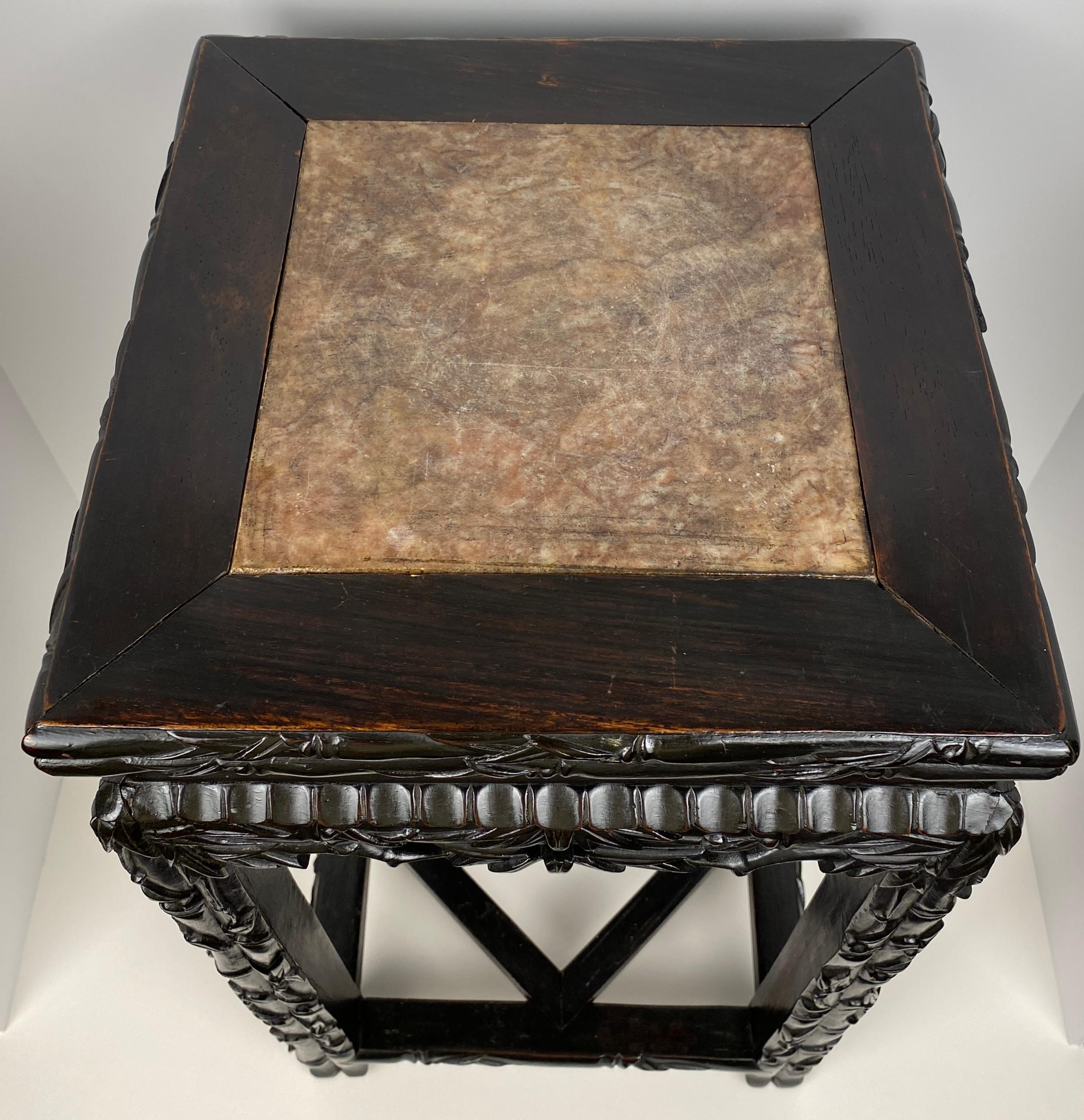 American 19th Century Hand Carved Chinese Side Table with Marble Top For Sale