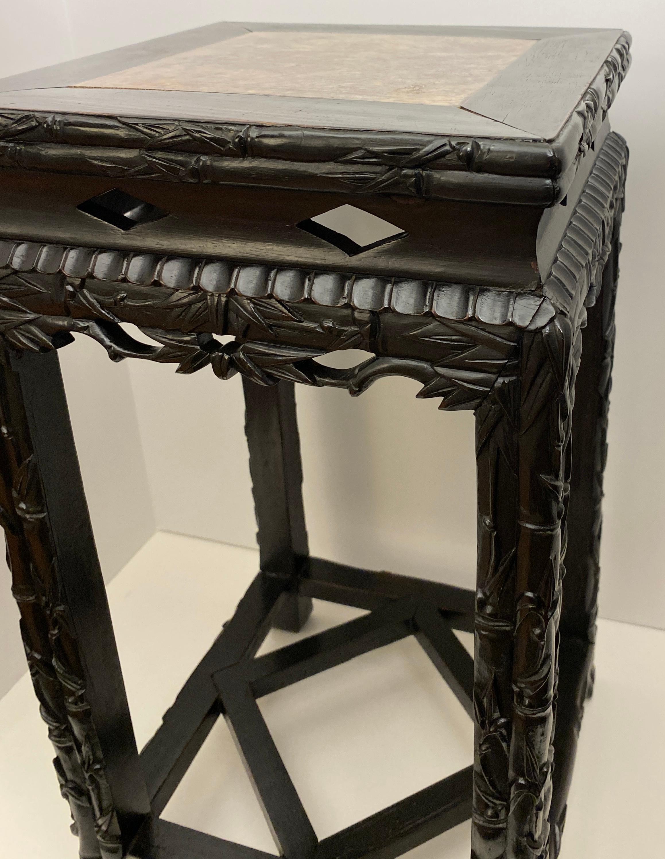 Rosewood 19th Century Hand Carved Chinese Side Table with Marble Top For Sale