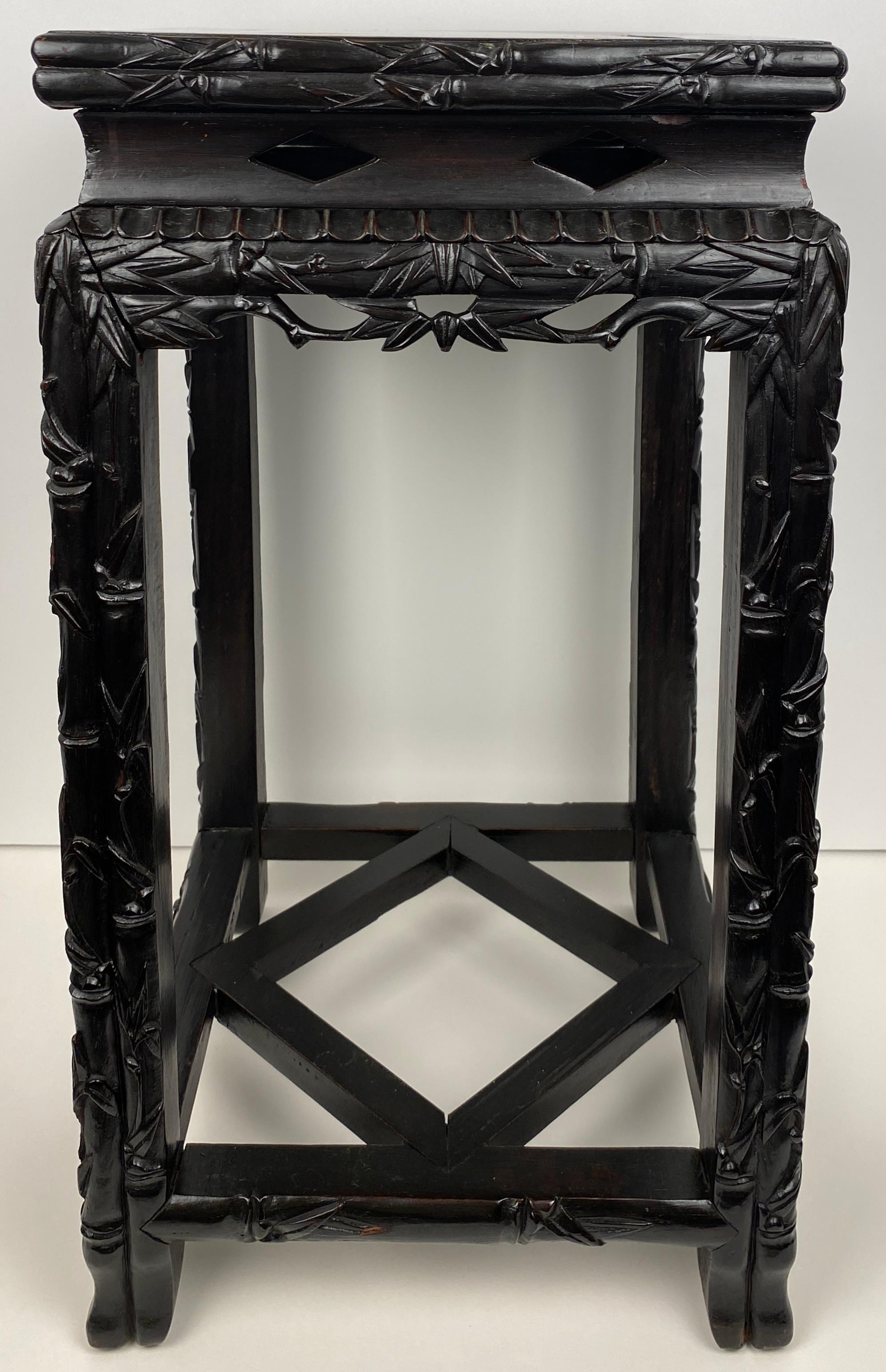 19th Century Hand Carved Chinese Side Table with Marble Top For Sale 1