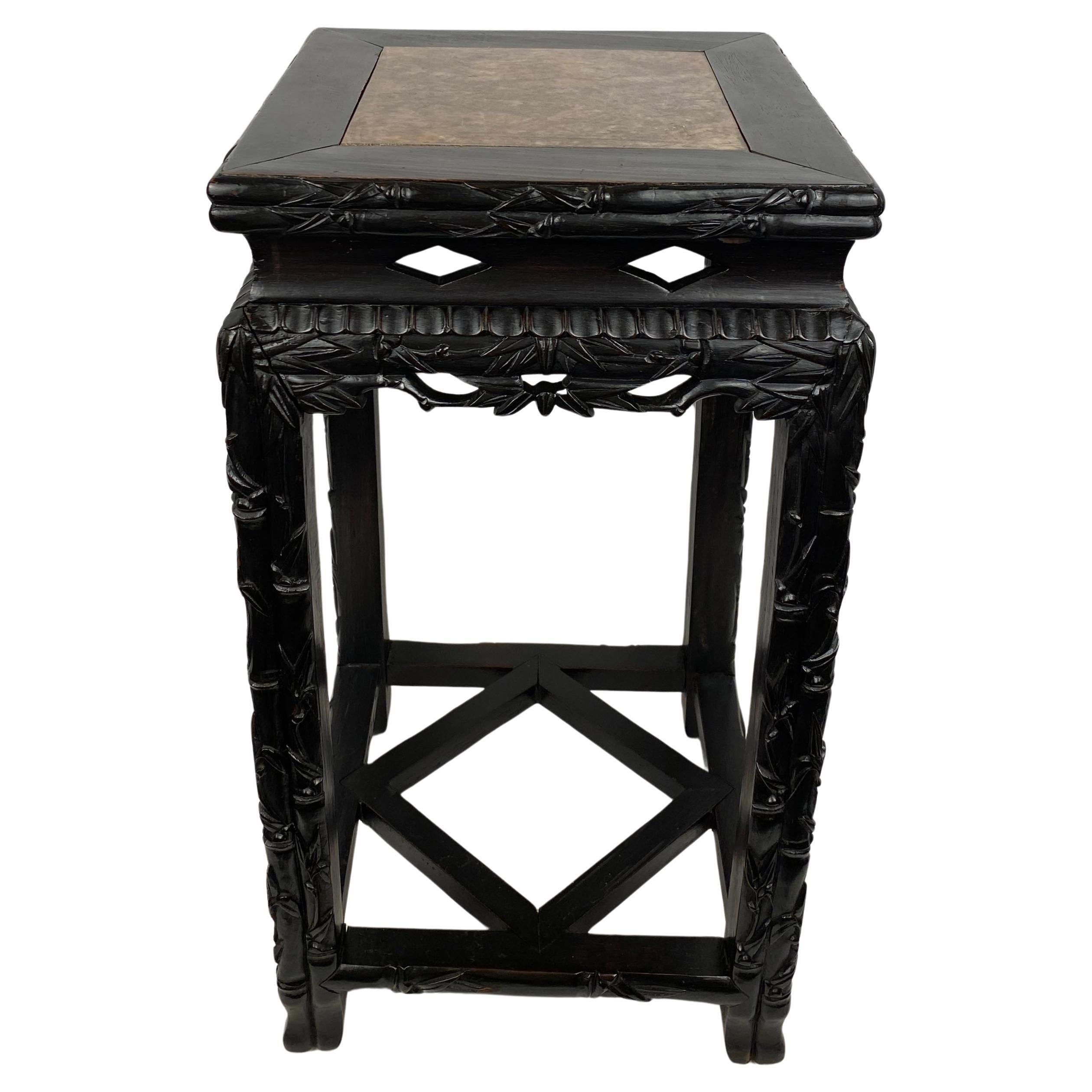 19th Century Hand Carved Chinese Side Table with Marble Top For Sale