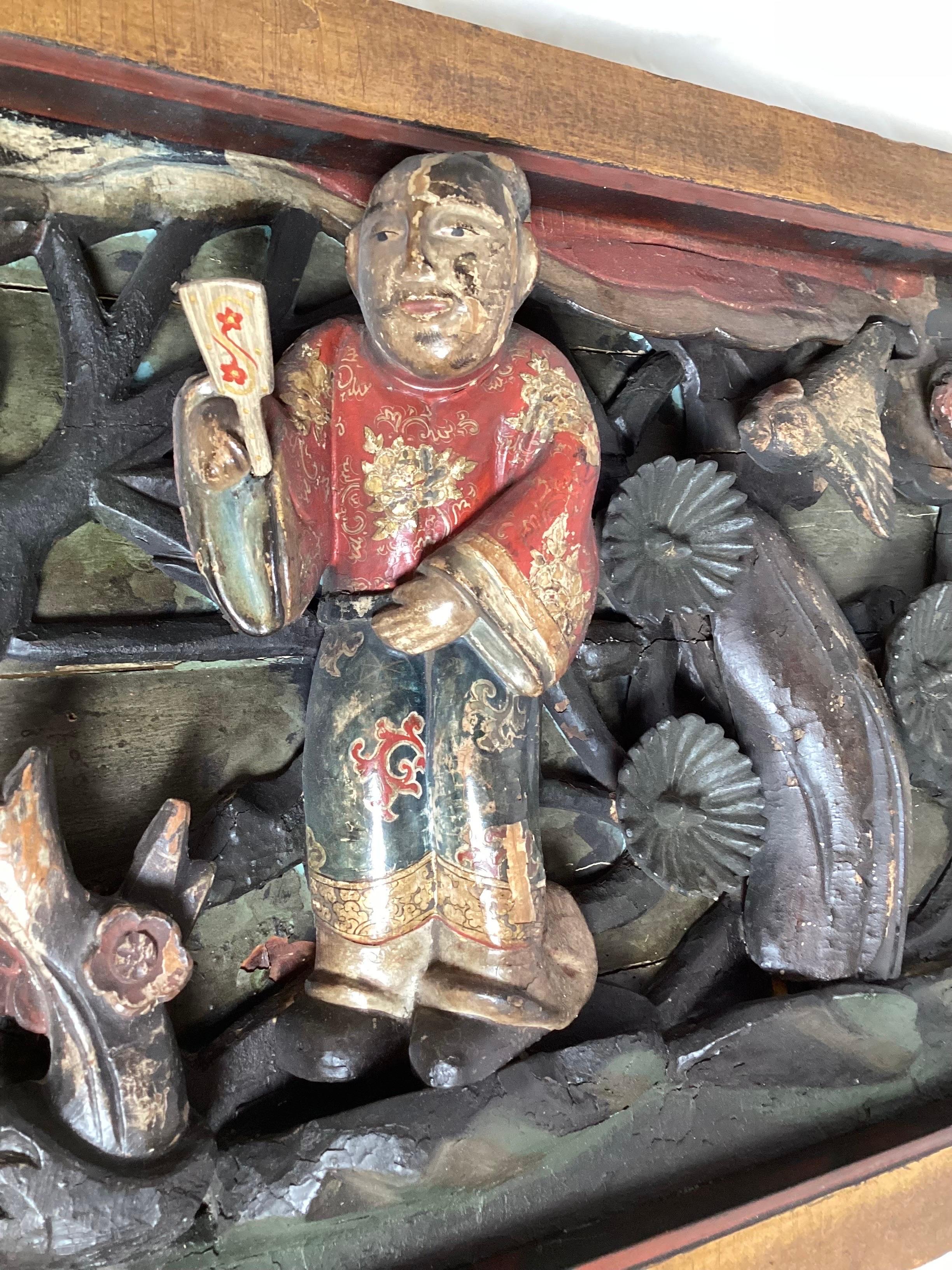 XIXe siècle Panneau en bois chinois sculpté à la main du 19ème siècle  en vente