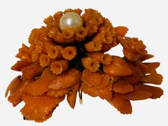 19th Century Hand Carved Coral And Pearl Pendant