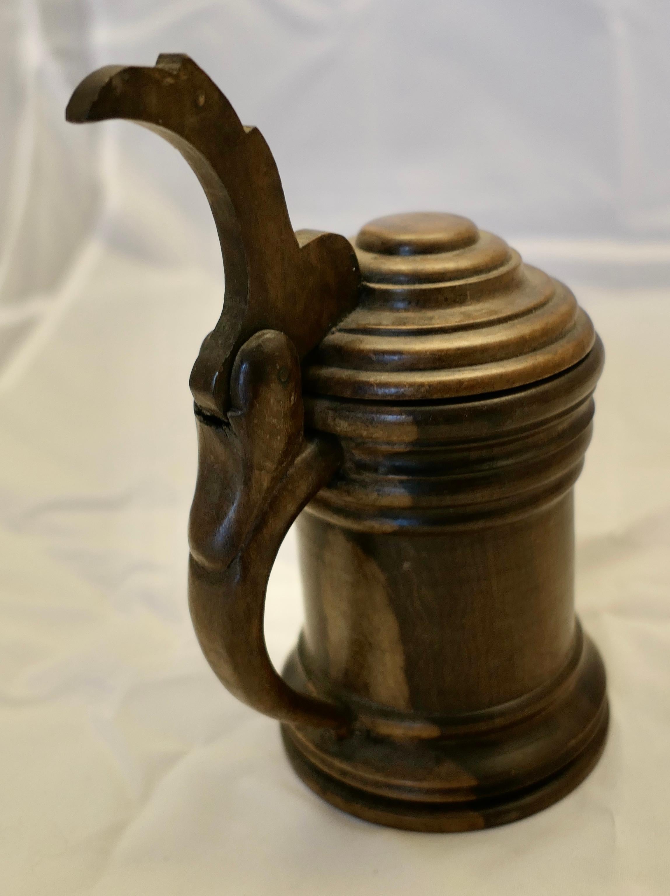 Folk Art 19th century Hand Carved Drinking Mug or Tankard For Sale