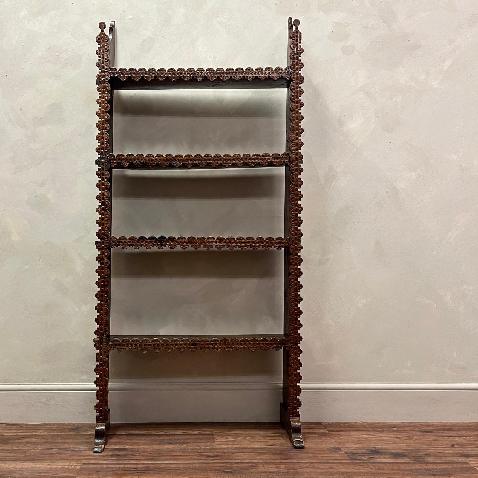 French 19th Century Hand Carved Etagere Bookcase Folk Art 