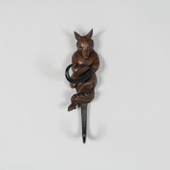 19th Century Hand-Carved Fox 'Black Forest' Coat Hook