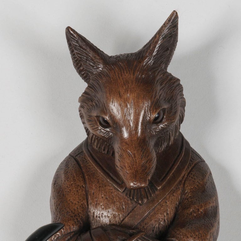 19th Century Hand-Carved Fox 'Black Forest' Coat Hook In Good Condition For Sale In London, GB