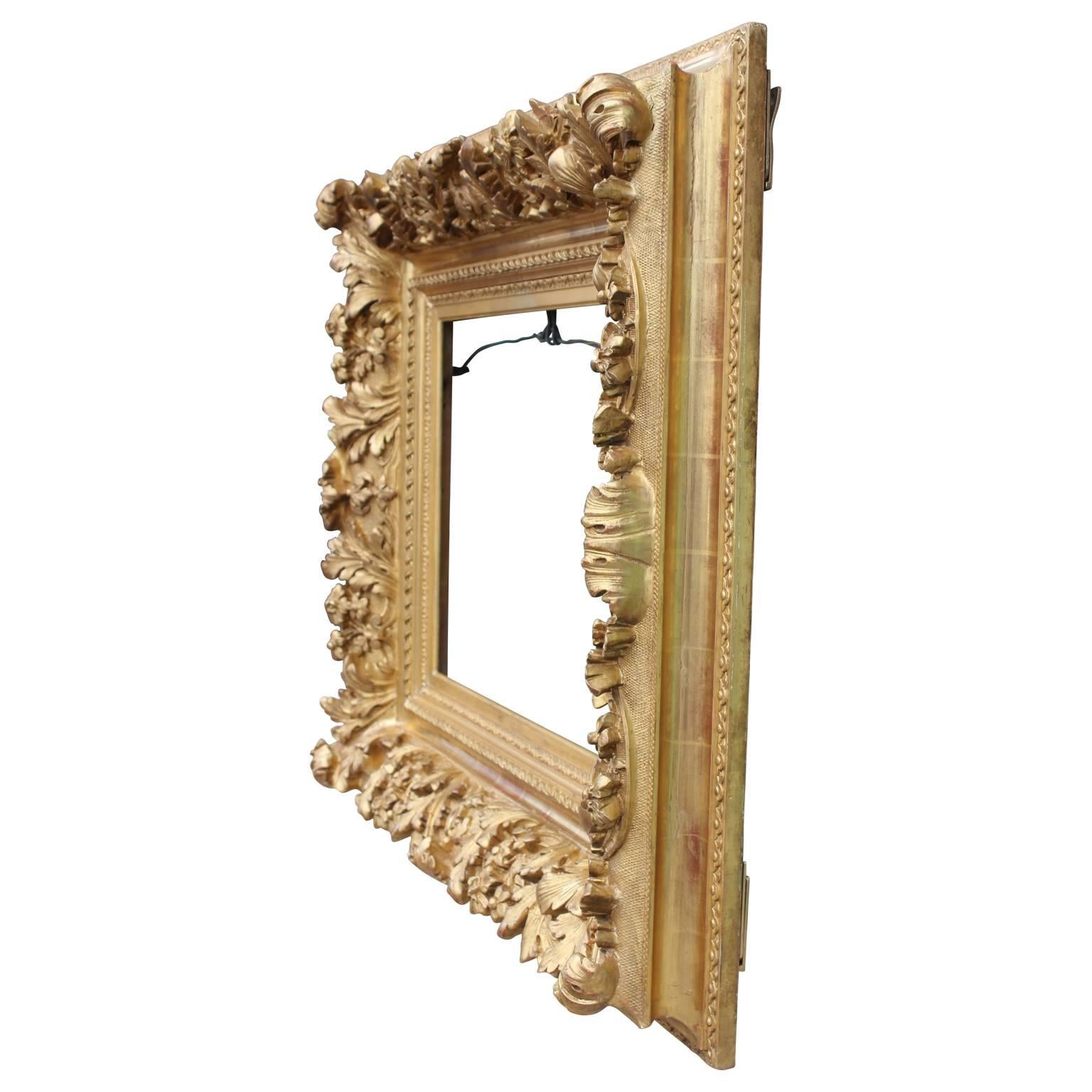 19th Century Hand-Carved French Baroque / Florentine Style Gilt Frame or Mirror In Excellent Condition In Houston, TX