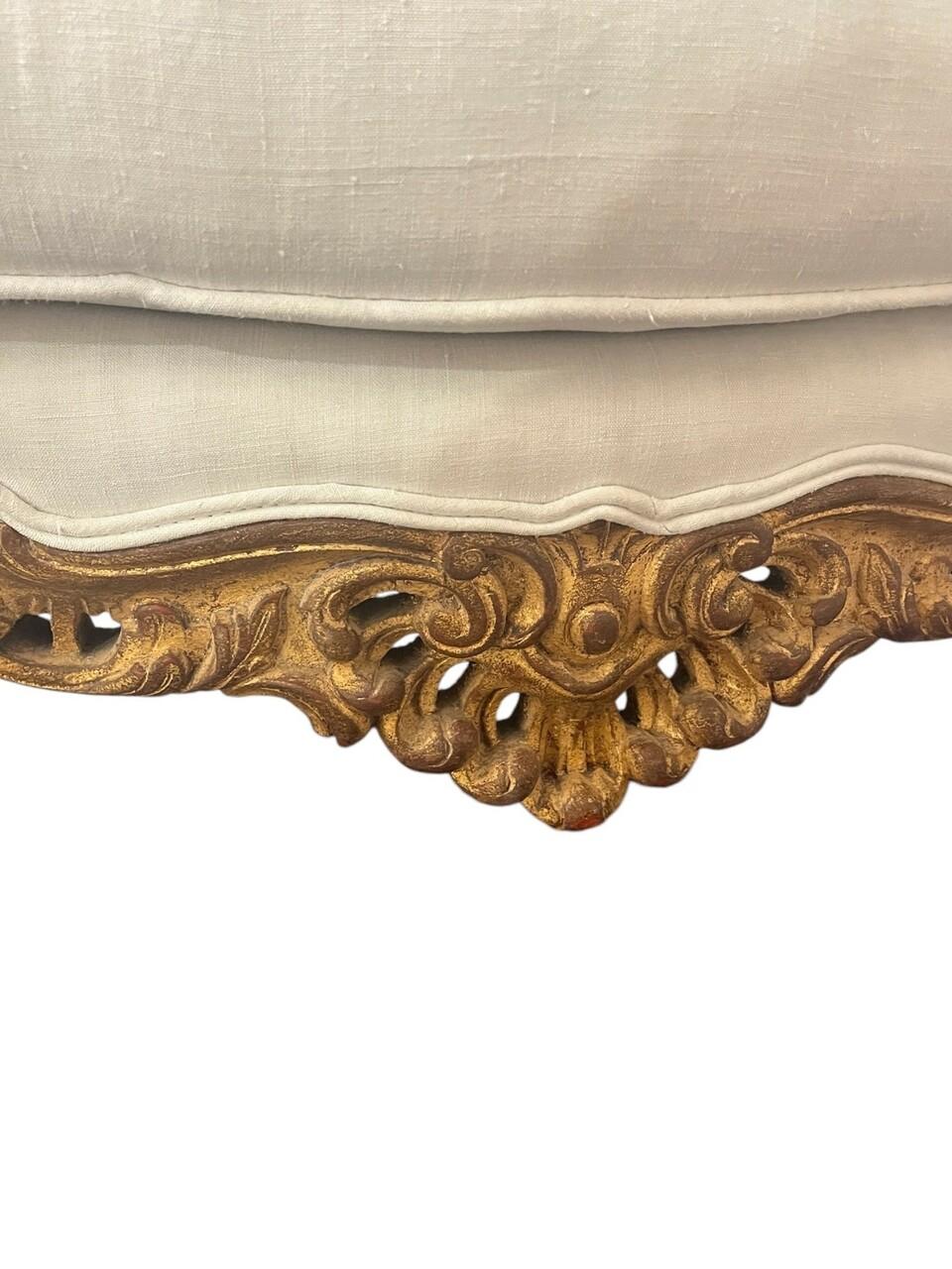 19th Century Hand Carved French Gold Gilt Ottoman In Good Condition For Sale In Houston, TX