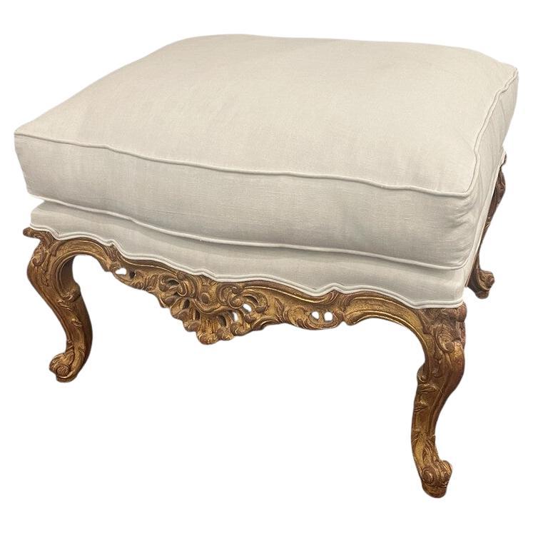 19th Century Hand Carved French Gold Gilt Ottoman For Sale