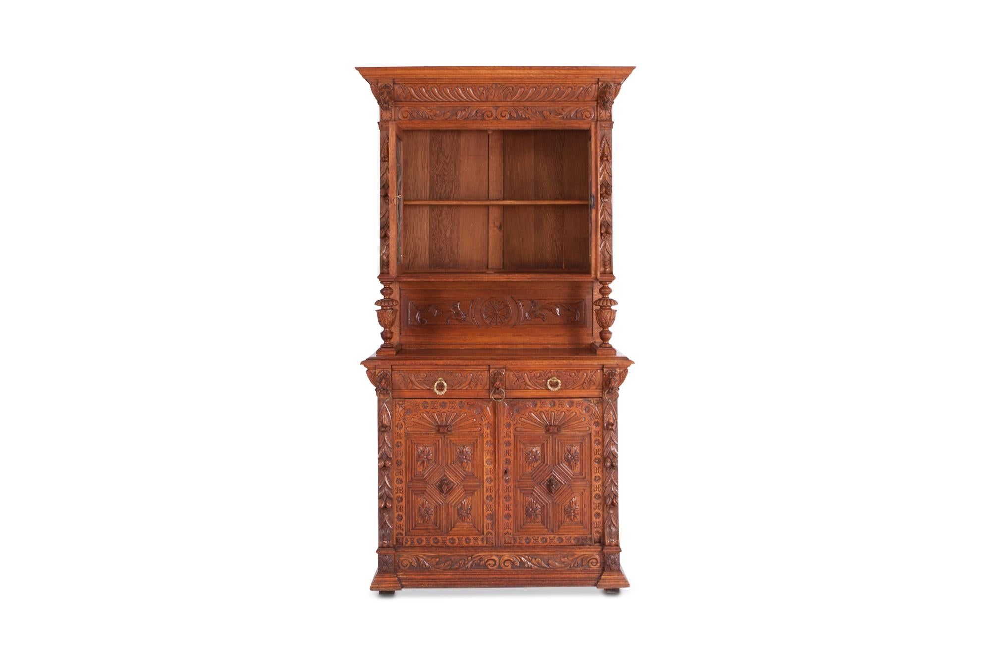 Renaissance 19th Century Hand-Carved French Henri II Style Oak Cabinet