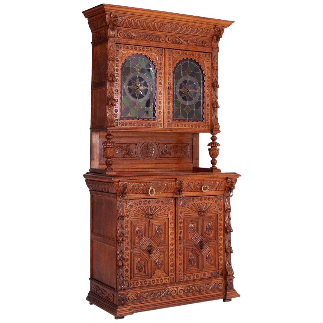 19th Century Hand-Carved French Henri II Style Oak Cabinet