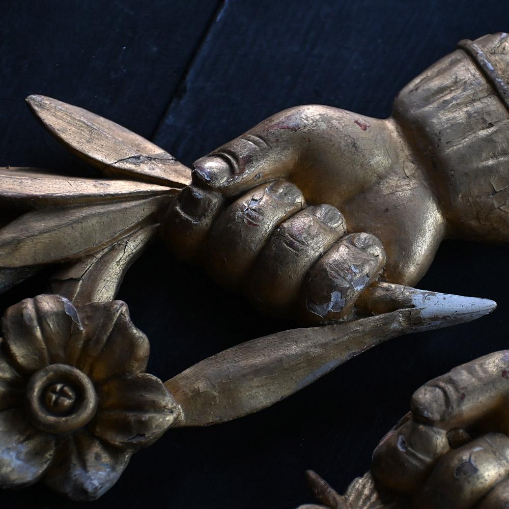 French 19th Century hand carved gesso over pine curtain pole ends.