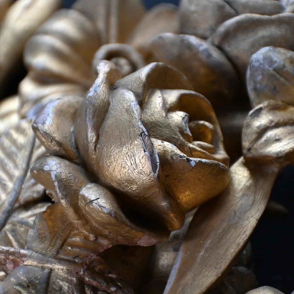 Mid-19th Century 19th Century hand carved gesso over pine curtain pole ends.