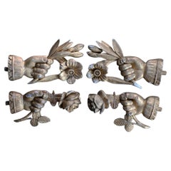 19th Century hand carved gesso over pine curtain pole ends.