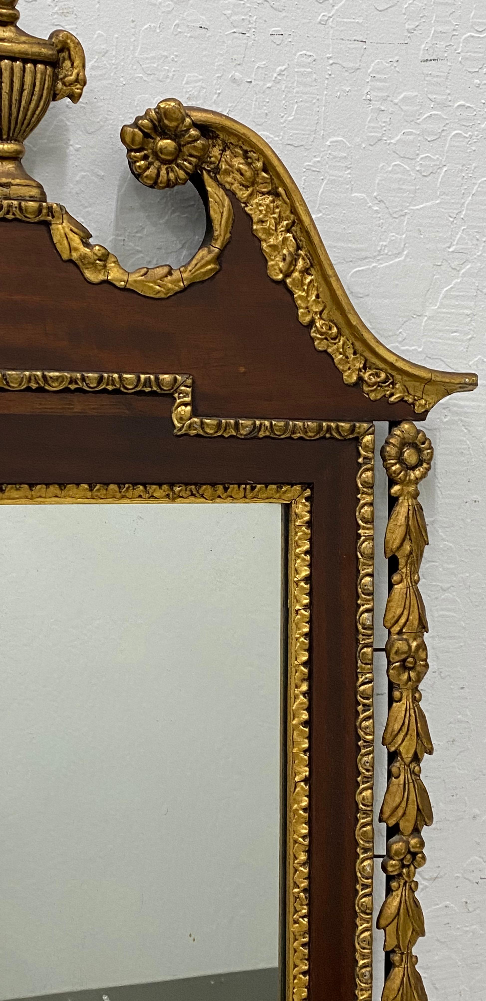 Hand-Carved 19th Century Hand Carved and Gilded Mahogany Wall Mirror For Sale