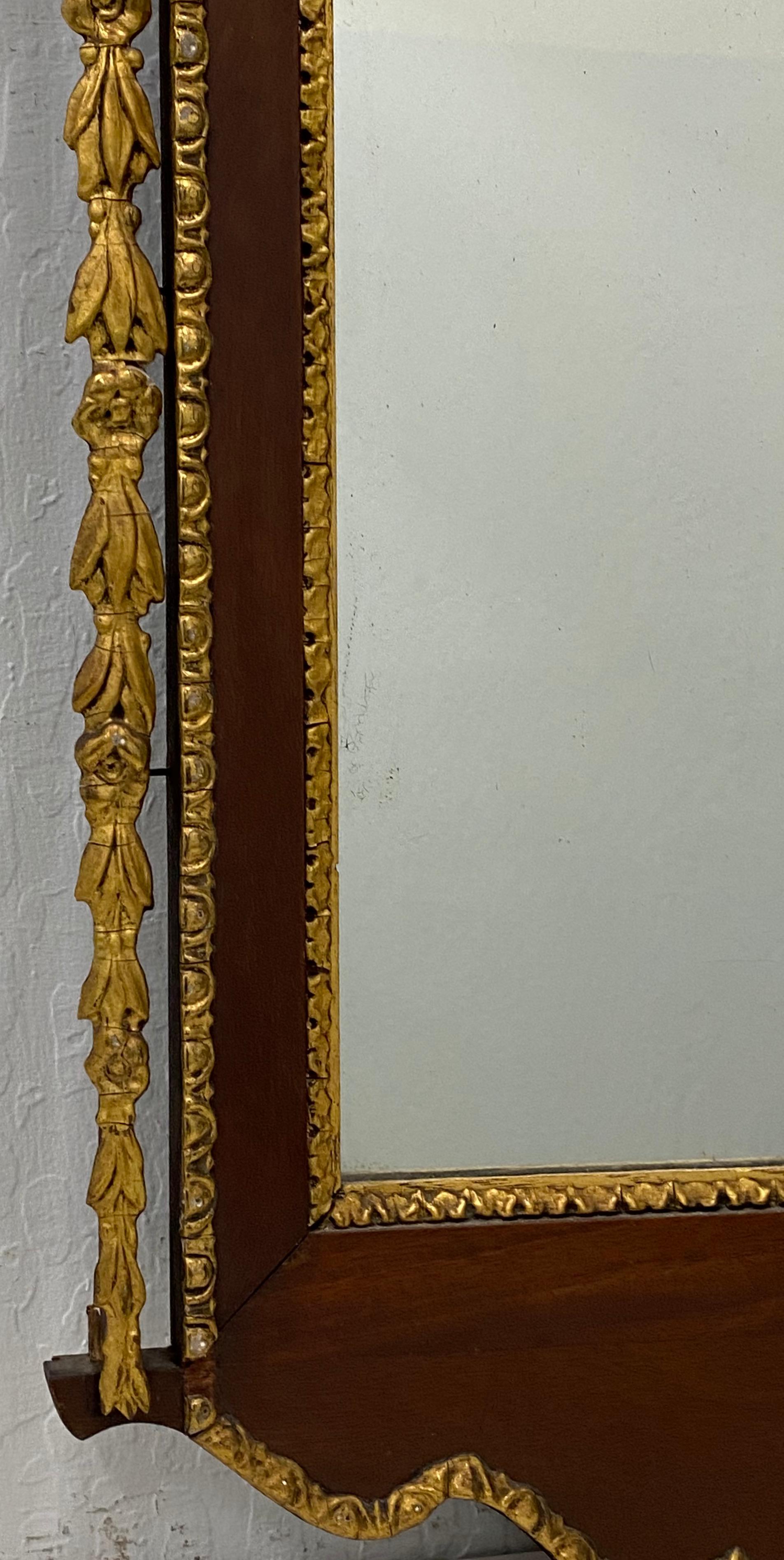 19th Century Hand Carved and Gilded Mahogany Wall Mirror In Good Condition For Sale In San Francisco, CA