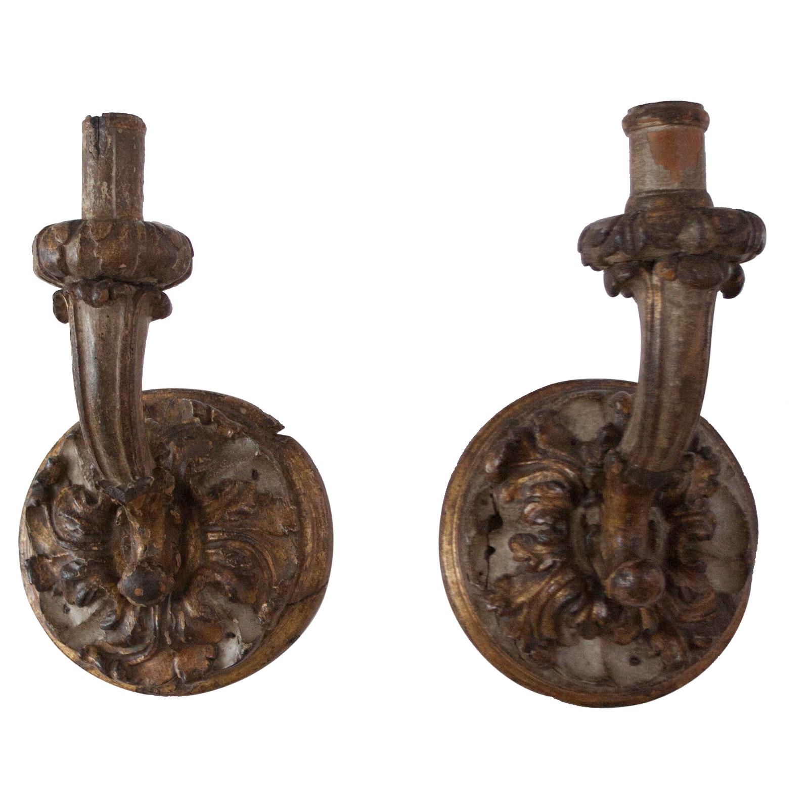 19th Century Hand Carved Giltwood Wall Sconces