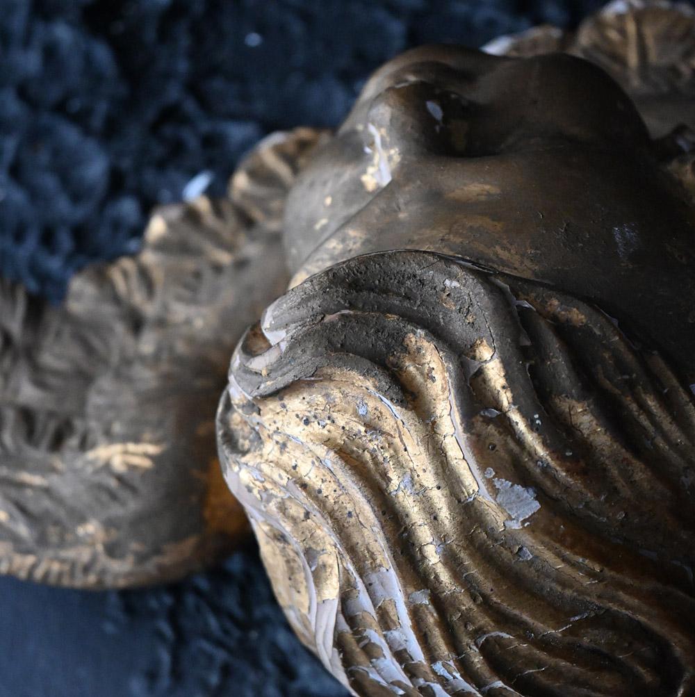 Sculpté à la main Fragment de chérubin/putti sculpté à la main et doré du 19e siècle  en vente