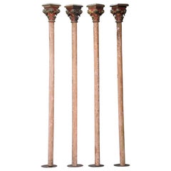 Used 19th Century Hand Carved Gold Gilt English Fairground Poles