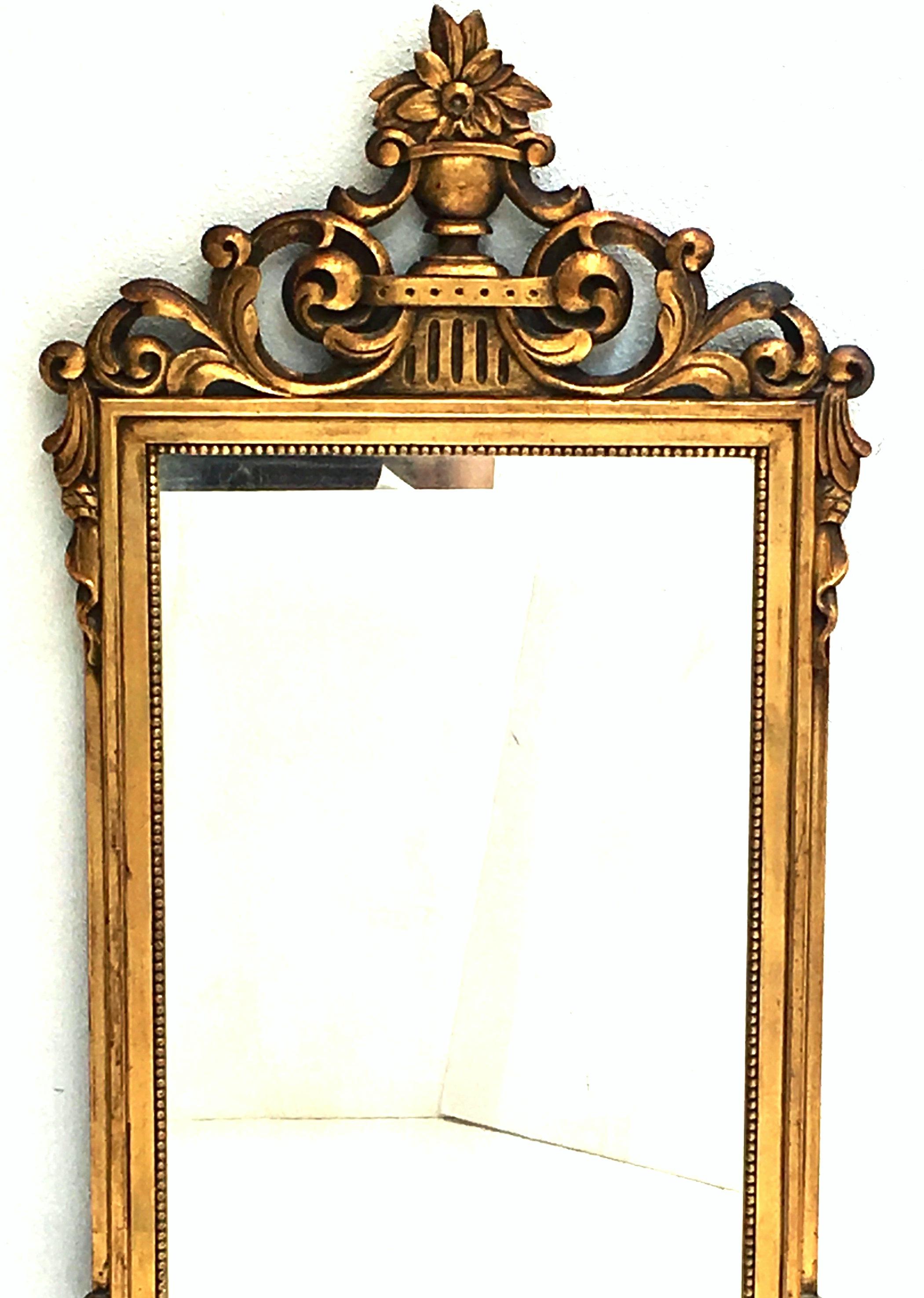 Hand-Carved 19th Century Hand Carved Gold Gilt Wood French Regency Style Full Length Mirror