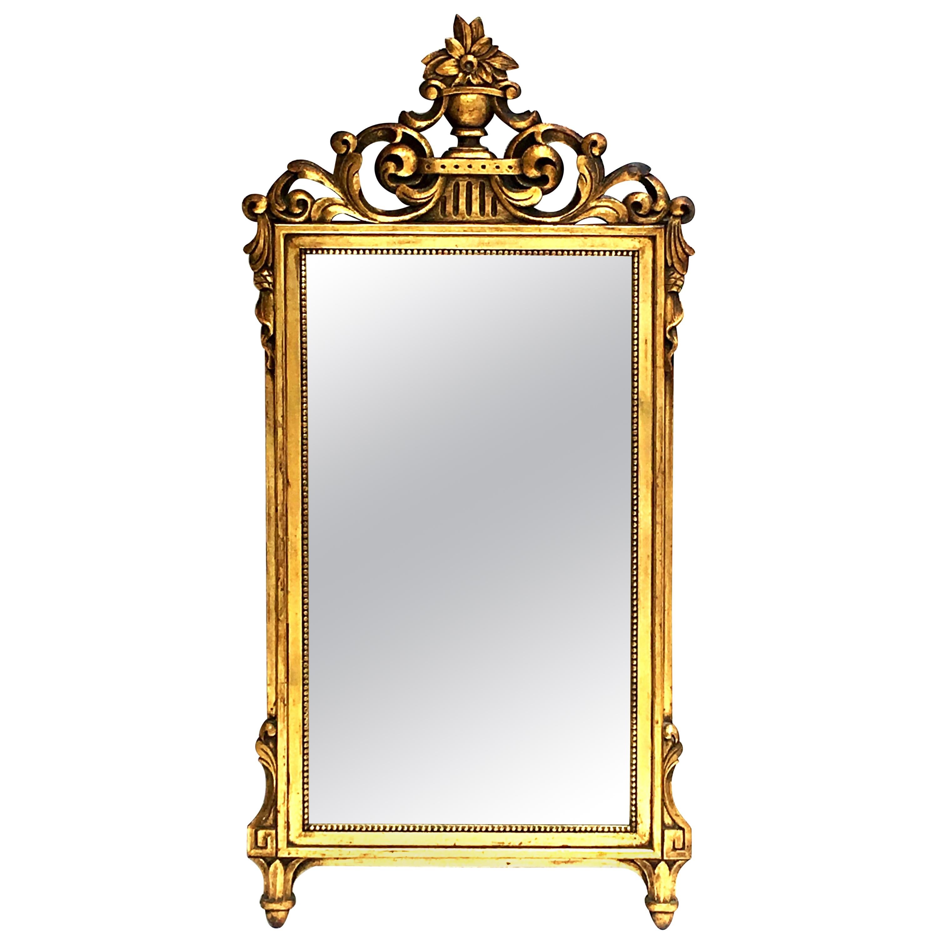 19th Century Hand Carved Gold Gilt Wood French Regency Style Full Length Mirror