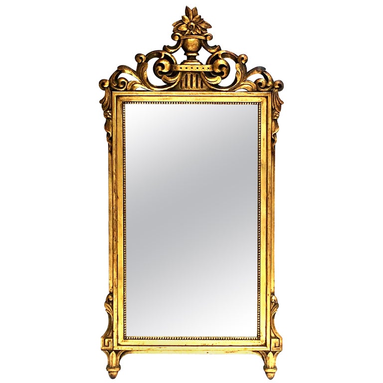 19th Century Hand Carved Gold Gilt Wood, Antique Gold Mirror French Full Length