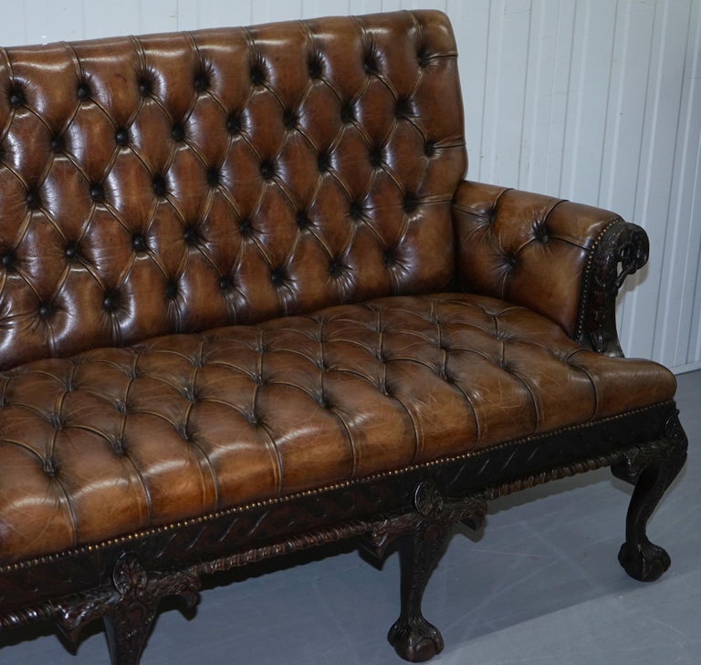 19th Century Hand Carved Hawk Claw and Ball Feet Chesterfield Sofa