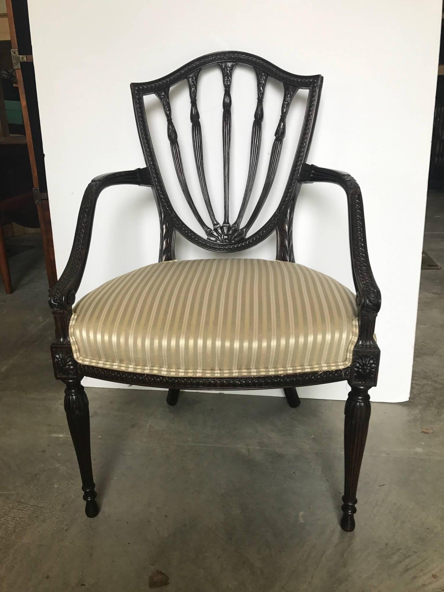 19th Century Hand Carved Hepplewhite Armchair Desk Chair For Sale 3