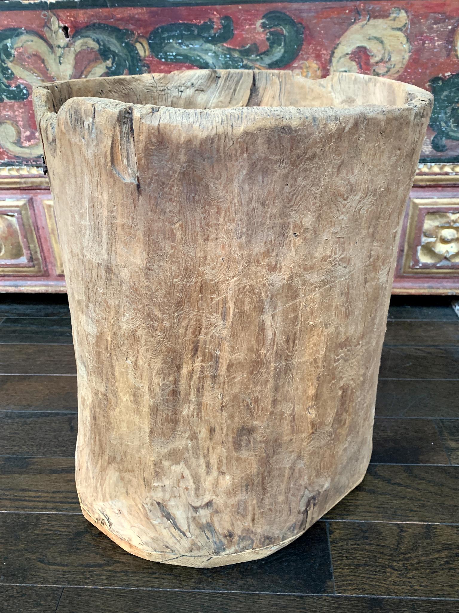 Made in the 19th Century, this barrel was hand-carved from hornbeam wood. It's beautifully tactile and naturally weathered, giving the barrel a sense of time and history.

Dimensions:
13.75 in. width
13 in. depth
17 in. height

Condition