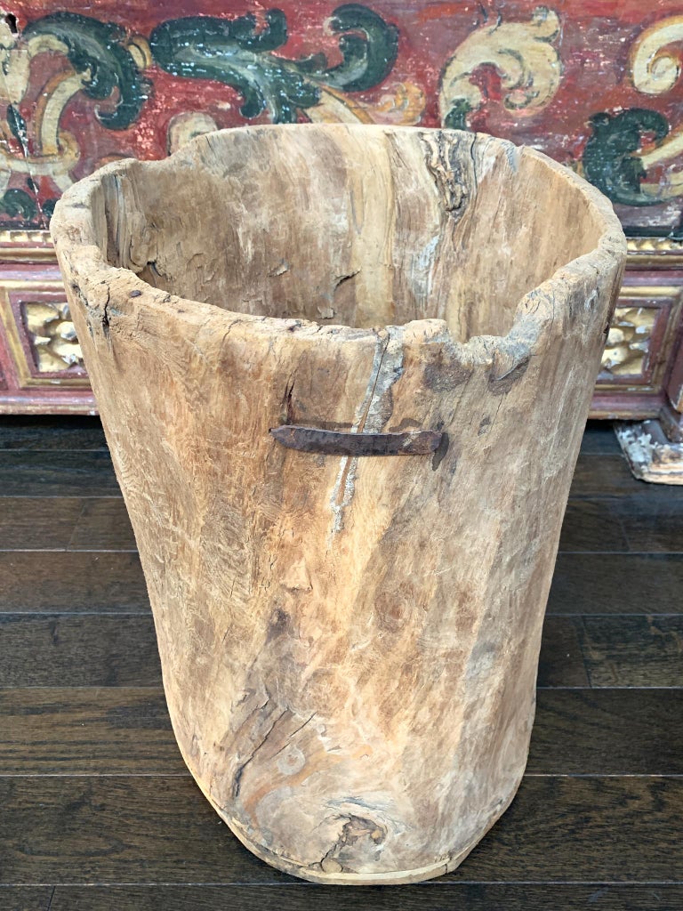 Metal 19th Century Hand-Carved Hornbeam Barrel For Sale
